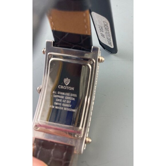 New in Box Croton Ladies Watch Rectangle MOP Face CZ Sapphire Crystal Art Deco - Picture 4 of 12